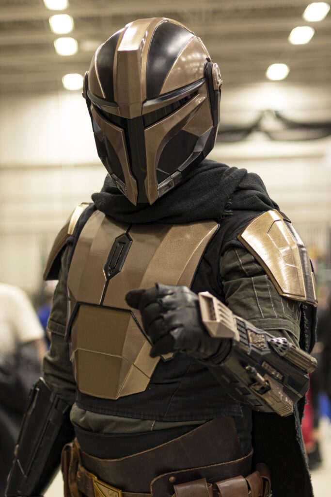 Jason Montney in his mandalorian armor at Great Lakes Comic con 2024